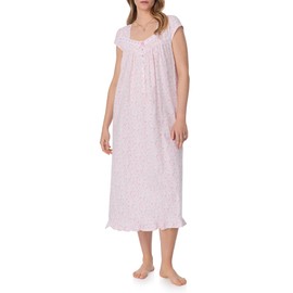 Eileen West Nightgowns for Women - Soft Cotton Jersey Cap Sleeve Long Night Gown - Pink Ditsy Floral, X-Large