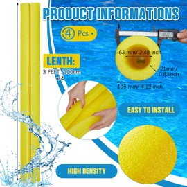 Hanaive 4 Pcs 40 Inch x 4.1 Inch Jumbo Pool Noodles Bulk Large Pre Slit Clamp Foam Protection Foam Tube Swim Noodles for Swimming Floating Craft Projects Padding Bumper(Yellow)
