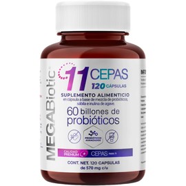 Probióticos 60 Billones y 11 Cepas e Inulina de Agave | Suplemento Alimenticio con Probióticos y Prebióticos a Base de Sábila, B. Lactis y L. Rhamnosus | Cont. 120 caps., MegaBiotic