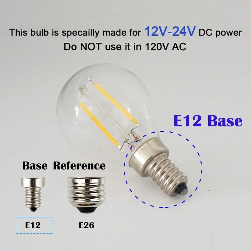 LED G14(G45) Globe Bulb, DC 12V / 24V Input, E12