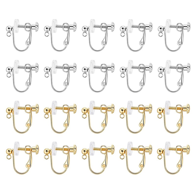 20Pcs 2 Colors Clip on Earring Findings Screw Back Plated