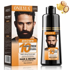 Men's Mustache & Beard Dye Shampoo Dark Brown, 3 in 1 Instant Gray Coverage
