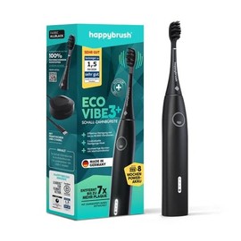 happybrush [Testsieger*] Elektrische Schallzahnbürste Eco VIBE 3+ - Nachhaltige Zahnbürste mit 8 Wochen Power-Akku inkl. 1 Aufsteckbürste - AllBlack Einzelpack