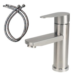 Minnhua Stainless Steel Washbasin Taps, Lead-Free Bathroom Tap with Hose, Single Lever Mixer Tap, Sink Mixer Tap for Sink, Bathroom, Guest Toilet (Silver)