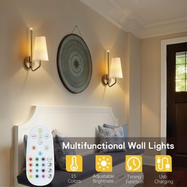 MHSNL Battery Powered Wall Lamps Set of 2,Gold Wireless Wall Sconces,Rechargeable Wall Lights with Remote Control,Wall Scone,Light Sconces Wall Deco, Lighting in Bedroom,Living Room,Corridor,Bedside
