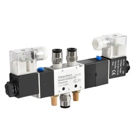 Heschen Electrical Pneumatic Solenoid Valve 4V230C-08 12VDC PT1/4 5 Way 3 Position Double Coil Pilot-Operated Electric Closed Type CE with Fittings and Muffler