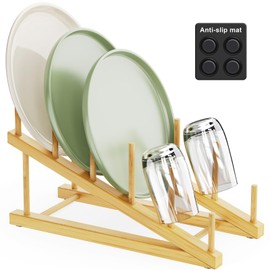 Mukylar Bamboo Dish Drying Rack,Plate Holders for Displaying,Kitchen Organizer,Plate Rack Organizer with Natural Bamboo,Holds Plates, Bowls, Cups & Cutting,Boards-Dish Rack for Countertop & Cabinets