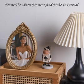 ZIHARA Ornate 5x7 Oval Picture Frame, Gold Vintage Photo Frame, Hand-Crafted Resin Frame with Easel, Hook & Mat, for Table Top Display, Wall Hanging, Home Decor and Photo Gallery Art