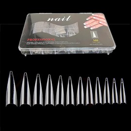 JZK 500x Clear Extra Long Half Cover Stiletto Nail Tips For Acrylic Extensions, Long Pointy False Nail Tips For Gel And Acrylic Nails, Finger Nail Extension Tips For Nail Salon