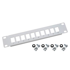 HMF 63345-07 UTP Keystone Patch Panel for Server Cabinet, 10 Inch, 1 U, 10 Ports RJ45, Light Grey