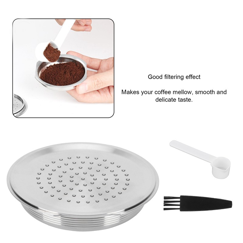 Coffee Capsule Reusable Refillable Coffee Filter Cup with Spoon Brush