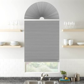 MUCOL Arch Window Shade Blackout with Thermal Insulated,100% Blackout Half Circle Window Shade Easy to Install, UV Protection Double Pleated Fabric Perfect for Half Moon Window,(30" Radius, Grey)