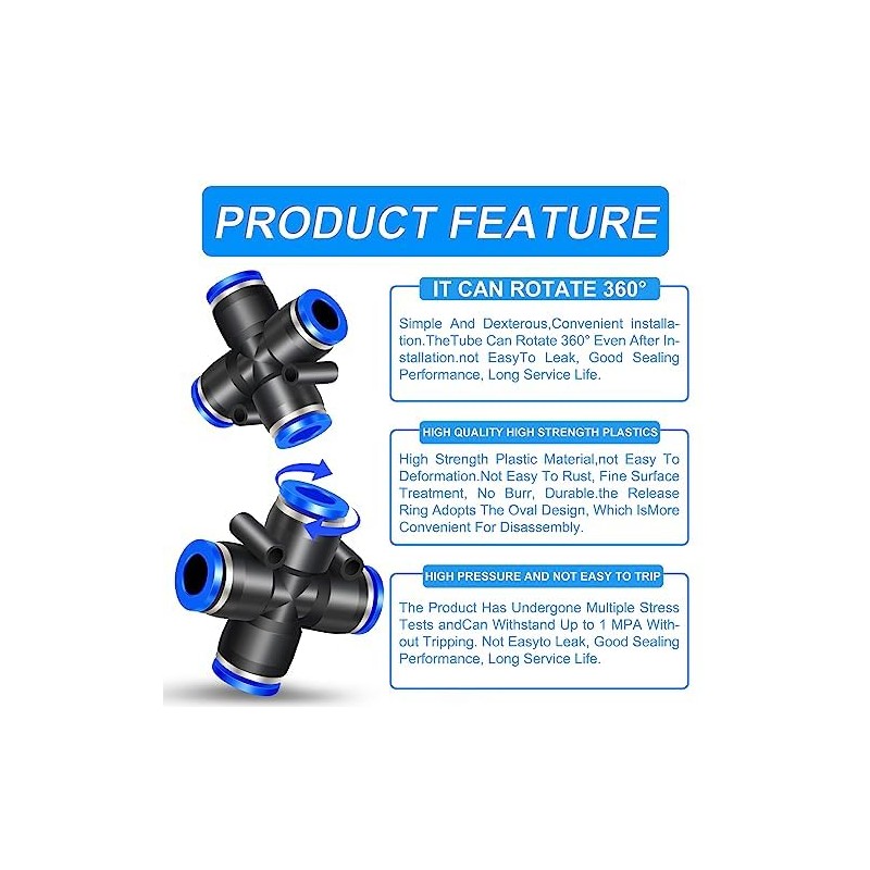 ERGAOBOY 5 Pcs Blue 6MM Tube OD 4 Way Quick