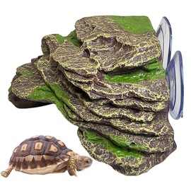 kathson Turtle Basking Platform Floating Turtle Dock Baby Tortoise Climbing Ramp Shale Reptiles Dock Resting Terrace Stone Aquarium Ornament for Frogs Newts (Green Size:7.1”Lx6.3”Wx2.7”H)