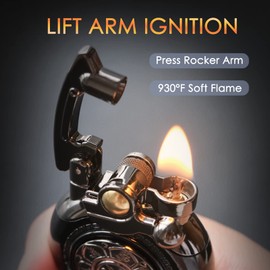 Urgrette Vintage Trench Lighter Refillable Kerosene Antique Permanent Lighter Lift Arm Lighter Soft Flame Lighter for Collection Gift Present for Men(Fuel Not Included) Metal Black