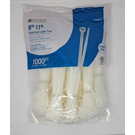 Utilitech 1000 Pk, 8in-750 pcs + 11in-250 pcs, 75lb, UV Resistant Zip Ties, Bulk Assorted Zip Ties, Cable Zip Ties 1000, UV Resistant Zip Ties, Zip Ties 1000, Bulk Zip Ties