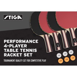 STIGA Performance 4 Player Ping Pong Paddle Set of 4 – Table Tennis Rackets, 6 – 3 Star Orange and White Balls