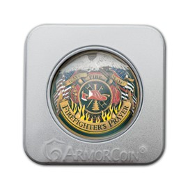 Armor Coin & Emblem - Firefighter's Prayer Challenge Coin - Solid Metal Collectible with American Flag Maltese Cross St. Florian - Firefighter Gift, American Eagle (with Deluxe Tin Presentation Box)
