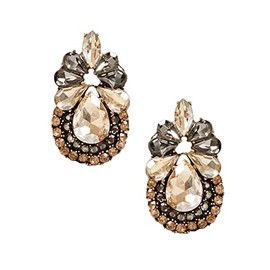 Bronze Art Deco Antique Retro Vintage Style Amber Citrine Topaz Grey Earth Tones Rhinestone Bridal Bridesmaid Wedding Prom Cluster Earrings