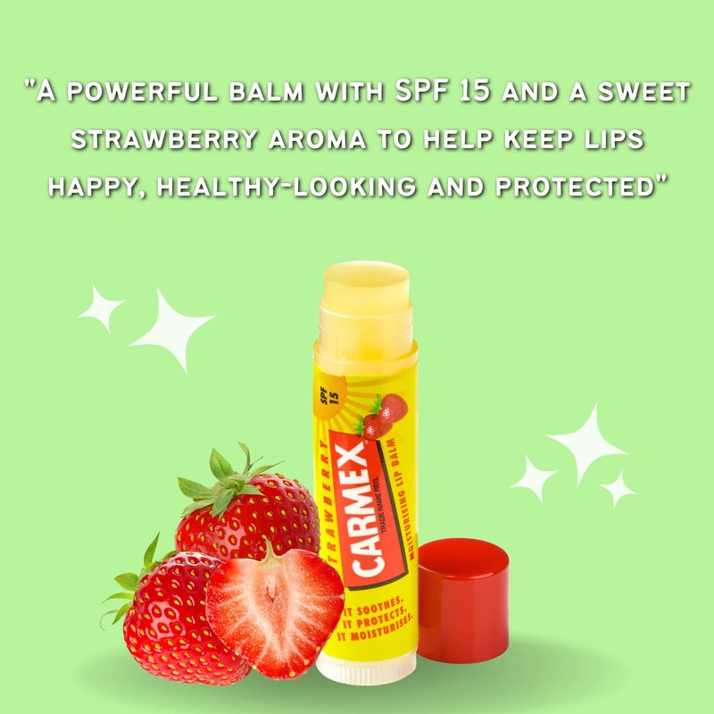 CARMEX Strawberry SPF15 Lip Balm Stick, (4.25g) Softens and Hydrates