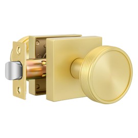 goldenwarm Passage Door Knob Gold, Zinc-Alloy Modern Brushed Gold Closet Door Knob Interior for Hallways, Heavy Duty Square Brass Modern Doorknob - 1 Pack