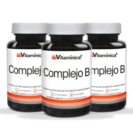 Complejo B completo, Prebioticos, Fibra, 90 cápsulas, Vitaminas B1, B2, B3, B5, B6, B7, B9, B12 | Vitamínica (Paquete de 3)