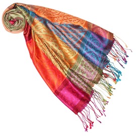 Lorenzo Cana Luxury Pashmina Scarf Jacquard Woven 100% Silk Paisley Pattern Multicoloured 70 x 190 cm - Coloré Paisley, size: 70 x 190 cm