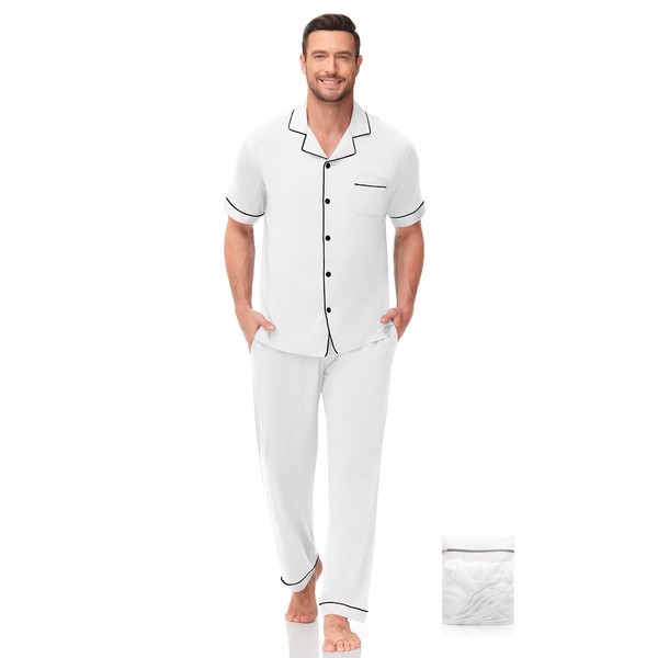 YOPUGEE Men Pajamas Set Short Sleeve 2PCS Sleepwear Classic Button