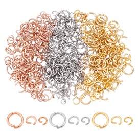 UNICRAFTALE Approximately 450 Pieces, 3 Colors, 3 Sizes 0.2, 0.2, 0.3 inches (4/5/8 mm), Round Ring, Stainless Steel, Round Ring, Stainless Steel Metal Fittings Kit, Unwelded, Jump Ring, Clasp, Hardware Set, Basics Parts, Connection Parts Set, Pink Gold,