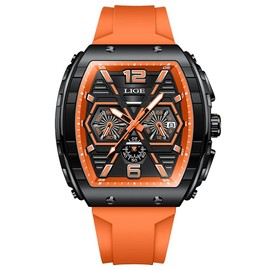 LIGE High-Looking Luminous Waterproof Tonneau-Shaped Large Dial  Watch for Sporty Design Daily Wear Fashionable Style tiktok watches reloj Menquartz - Color: Orange Black