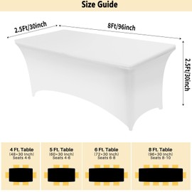 Spandex Tablecloth 8 ft, 2 Pack Stretchable Stretch Spandex Fitted Table Cover Wedding Party Bar Exhibitions Washable Table Covers Open Back (White)