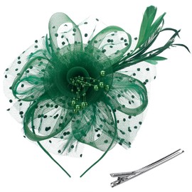 GHGMAO Fascinators Hats for Women Tea Party Hat Kentucky Derby Fascinators Headband Mesh Flower Feathers Hair Clip for Wedding Cocktail (Emerald Green)