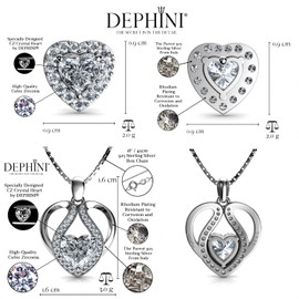 DEPHINI - Cute Necklace & Heart Earrings SET - 925 Sterling Silver - CZ Crystal Studs & Pendant - 18" Rhodium Plated Silver Chain