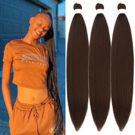 Brown Kanekalon Braiding Hair Pre Stretched 26 Inch Hypoallergenic Synthetic Braiding Hair for Knotless Box Braids (26Inch, Pack of 3)