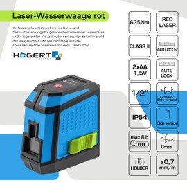 Högert Technik Professionelle, selbstnivellierende Kreuz- und Seiten-Wasserwaage, Arbeitsbereich: Radius bis 12 m / Durchmesser bis 24 m HT4M071