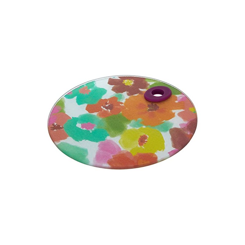 KitchenCraft 'Bright Floral' Toughened Glass Worktop Saver, 24 cm (9.5")