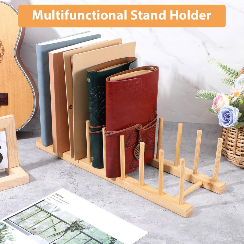 8-Slot Bamboo Wooden Plate Rack, Dish Drying Rack & Pot