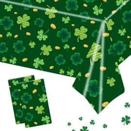 COSORO 2Pcs 137 * 274cm St.Patrick's Day Party Tablecloth Plastic Table Cover,Green Lucky Clovers Happy St Patrick Day Table Cloth Party for Irish Party Supplies St Patrick's Day Party Decorations