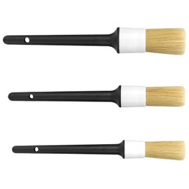 QWORK® 3 Sizes Car Cleaning Set by Brush - Ultrasoft Detail Brush for Interior Fittings, Rims, Alloy Wheels, Engine Compartment - Boar Bristles & Plastic Handle