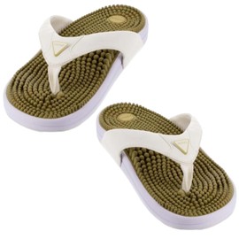 Kenkoh Premium Acupressure And Reflexology Massage Slippers For Men And Women Japanese Technology Flip-Flop Foot Massaging Arch Support Slipper (White, 8 Women/7 Men)