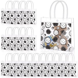 HyqehrtYazc 24 Pcs Volleyball Goodie Bags Bulk PVC Clear Volleyball Gifts Bag with Handles Snack Pouch for Sport Theme Birthday Party Favor