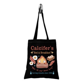 Calcifer's Bed & Breakfast Tote Bag Anime Lover Gift for Women Mother Best Friend (BLK-Calcifer's tote)