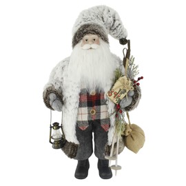Windy Hill Collection Soft & Furry Plaid Woodland 18" Inch Santa Claus Standing Figurine Figure Decoration 180039