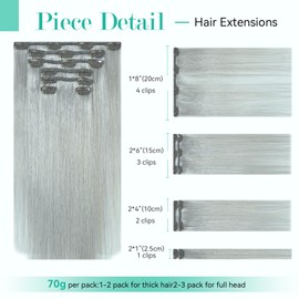 Ukira Silver Hair Extensions Real Human Hair, 70g 22 Inch 7pcs Clip in Hair Extensions Real Human Hair Grey Hair Extensions, Natural Straight Real Human Hair Clip in Extensions for Women