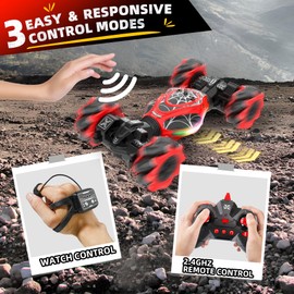 XUERENTECH Spider RC Cars Toys with Body Tires Lights, 2.4GHz Gesture Hand Control Car One-Button Deformation, Fast 360°Rotation Toys Birthday Gifts for 7 8 9 10 Year Old Boys Age 6-12