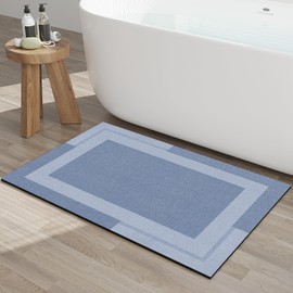 YDKGL Non Slip Thin Bath Mat Bathroom Rugs, Rubber Backing Ultra Thin Bathroom Rug Fit Under Door, Quick Dry Super Absorbent Washable Shower Bath Mats for Bathtub Side Floor, Easy Care Blue 16"x 24"