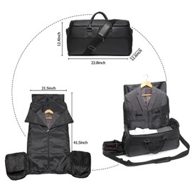 Carry On Garment Bag for Travel, Convertible Travel Garment Bag for Men Women, 2 in 1 Hanging Suitcase Suit Business Travel Bag, Black