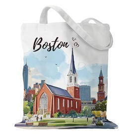 Boston Landscape Gift Tote Bags - Boston Travel Canvas Tote Bag City Themed Souvenir Gifts for Women Travel Lover Urban Explorers Birthday Wedding Shopping Grocery