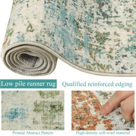famibay Runner Rugs for Hallway 2x10, Abstract Printed Soft Runner Rug Non Slip Washable Carpet Runner Low Pile Rubber Backed Faux Wool Runners for Hallways(Green/Multi)