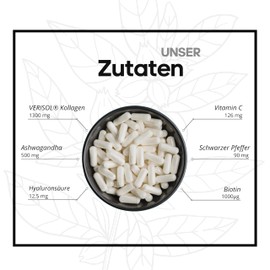 COLLAGENCOLAB® High Dose Verisol® Collagen Peptide Capsules with Ashwagandha, Biotin, Vitamin C, Hyaluronic Acid, Piperine, Mron Glass, Skin, Hair & Nails, Collagen Complex, Laboratory Tested